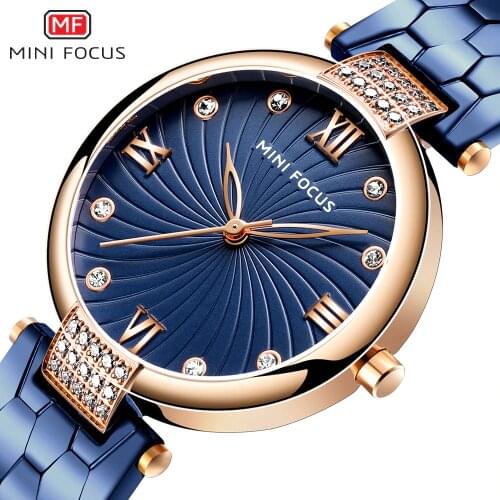 MINI FOCUS Dress Elegent Ladies Watch Quartz Analog Clock Crystal Decoration Blue Women Watches Top Brand Luxury Fashion Clock