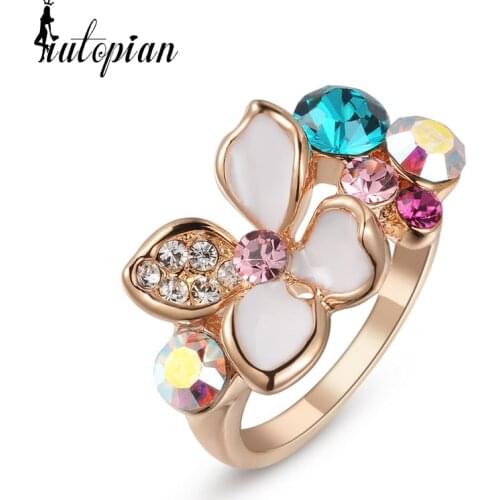 Italina Rigant Elegant Flower Geunie Rings For women With Austrian Crystal Stellux #RG95842