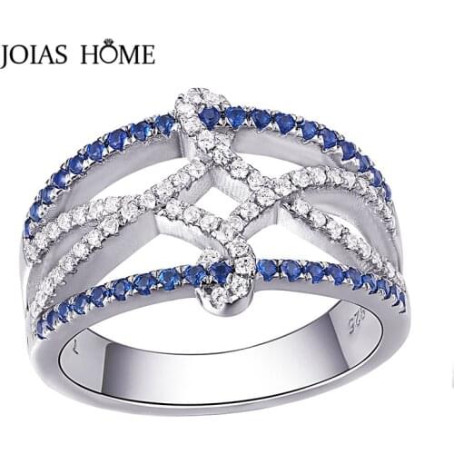 JoiasHome 925 Sterling Silver Ring Luxury Sapphire with White Zircon Wedding Eternity Ring Exquisite Gift Size 6-10