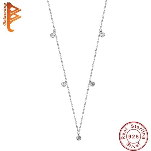 BELAWANG Authentic 925 Sterling Silver Choker Tiny Round CZ Station Necklace for Women Fashion Fine Jewelry 2020