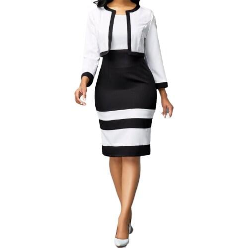 Woman Dress 2021 Spring Casual Plus Size Slim Patchwork Office Pencil Bodycon Dresses Set Elegant Sexy Long Party Dress 5XL