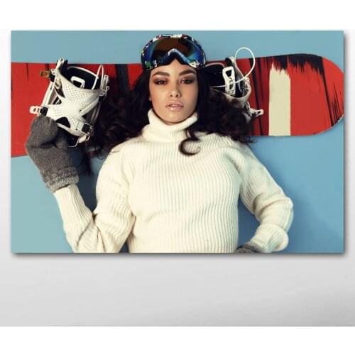 Brown Eyes Brunette Girl Snowboarding Woman Sport Posters and Prints Canvas Wall Art Paintings for Living Room Decor