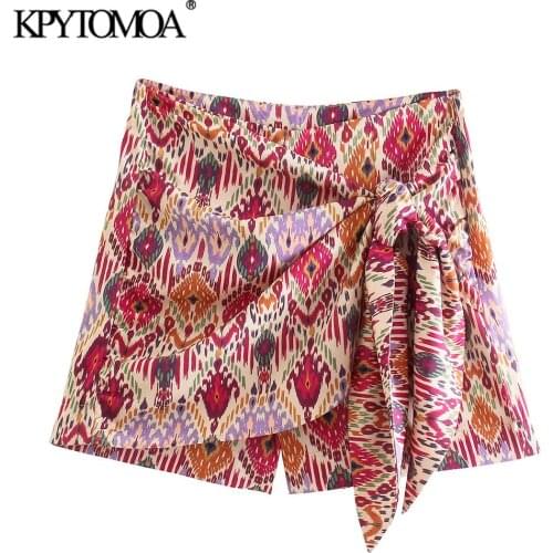 KPYTOMOA Women 2021 Fashion With Knotted Totem Print Shorts Skirts Vintage High Waist Side Zipper Female Skirts Mujer