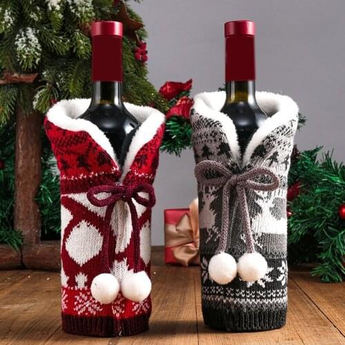 Red Wine Beer Champagen Cover Knitting Wool Christmas Wine Bottle Cover Knitted Sweaters Home Festival Table Decoration