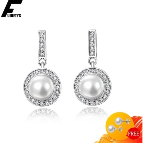 Bali Jelry Fashion Pearl Earrings 925 Silver Jewelry Zircon Gemstone Drop Earring for Women Wedding Engagement Gift Accessories