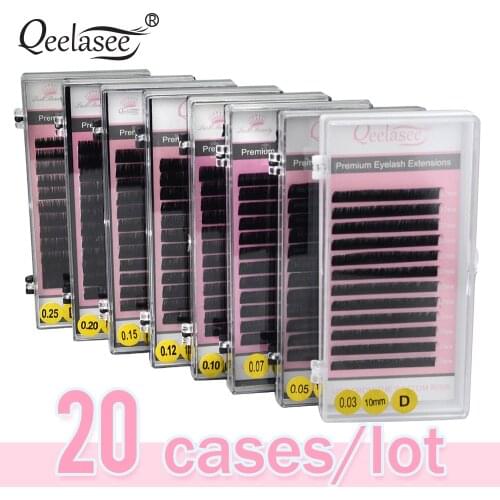 All Sizes 20 Pcs Black Mixed Individual Eyelash Extension Set Mink Silk Fake Eye Lashes in South Korea Materials