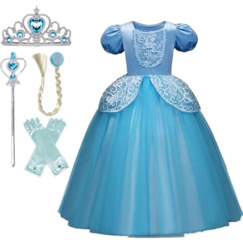 Fancy Halloween Party Dresses For Girls Elsa Cosplay Lace Princess Costume For Children 5 Pcs Clothes For 4-10T Kids Girl Dress
