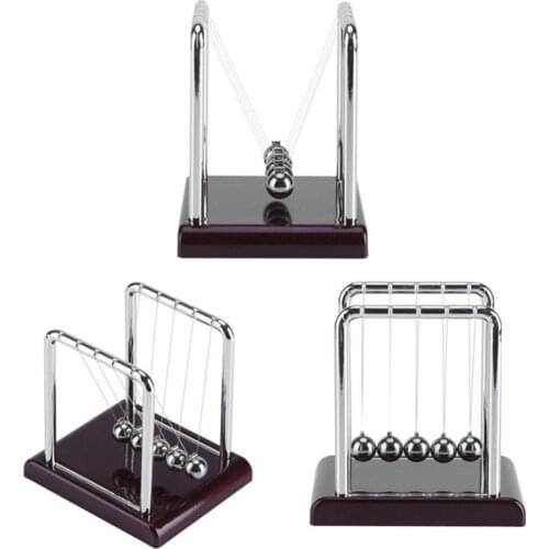 Newtons Cradle Balance Balls With Mirror Black Wooden Base Fun Gadget Pendulum For Office And Home Decoration-Mirror Ball