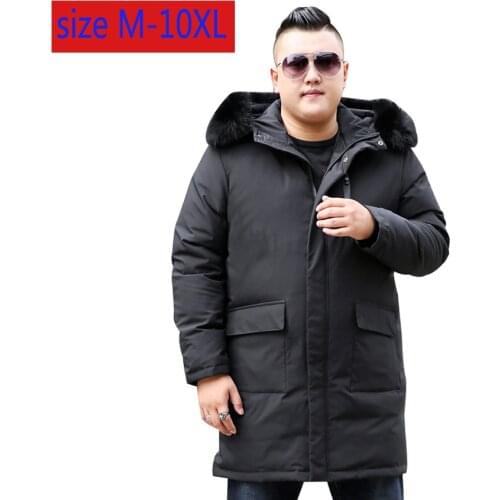 New Fashion Down Jacket Men Long Fur Collar Winter Super Large Bust 170cm Coat White Duck Down Thick Casual Plus Size M-9XL 10XL