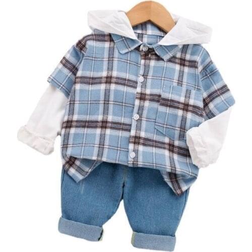 New Spring Autumn Baby Boys Clothes Children Fashion Plaid Hooded Jacket Pants 2Pcs/Sets Toddler Casual Costume Kids Tracksuits