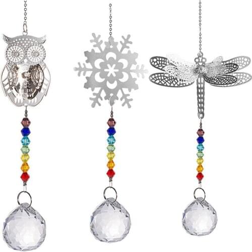 Owl Crystal Sun catcher Prism Ball Rainbow Maker Chandelier Decor Chakra Window Garden Hanging Pendant Ornament