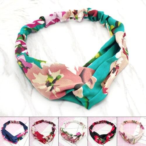Hair Accessories Women Yoga Headbands Retro Floral Printed Ladies Classic Cross Hair Bands Turban Headwear Headwrap Trendy