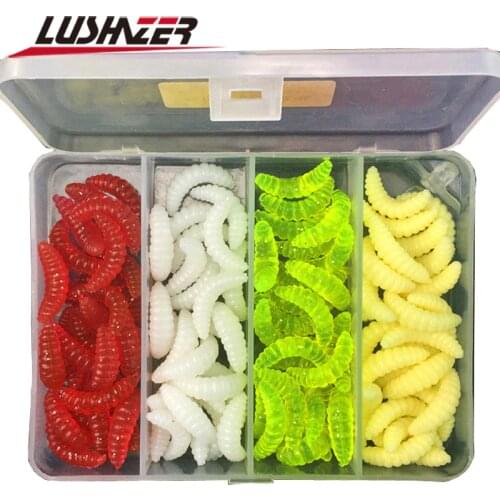 100pcs/lot fishing lure soft maggot worm 2.4cm 0.5g silicone bait isca artificial lote lures bass tackles fishing accessories