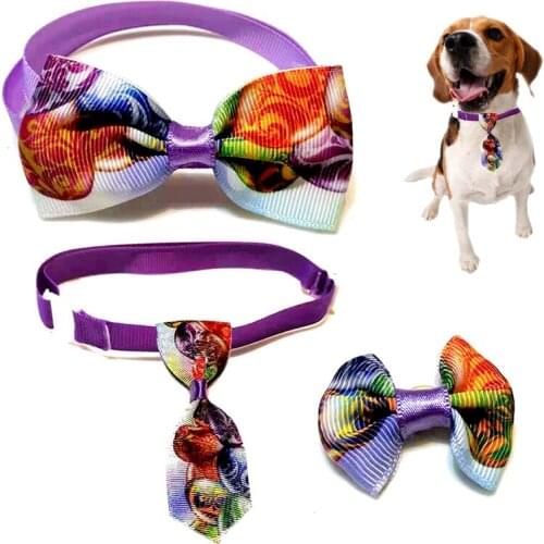 Adjustable Dog Cat Necktie Collars Pet Collar Easter Pet Bow Tie Cat Dog Tie Headdress Set Puppy Suit Bowsties