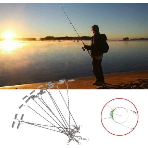 100% Brand New and High Quality 10Pcs Fishing Wire Arm With Swivel T Shaped Stainless Steel 9/12/15cm Rig Tackle