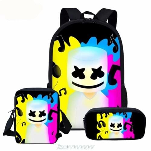 DJ Marshmello 3pcs/Set Backpack New Cartoon Fashion Backpack Shoulder Bags 3D Print School Bag Mochilas Student Backpack