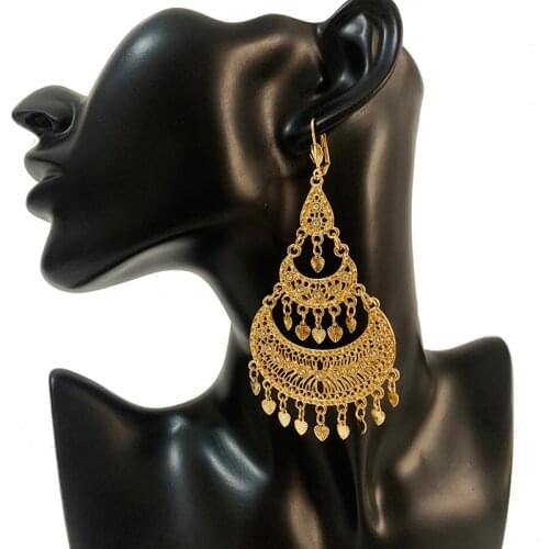 Arabic Mulism Moon Dangling Earrings for Bridal Gold Plated Heart Tassels Rhinestone Drop Earrings Luxury Women Gifts