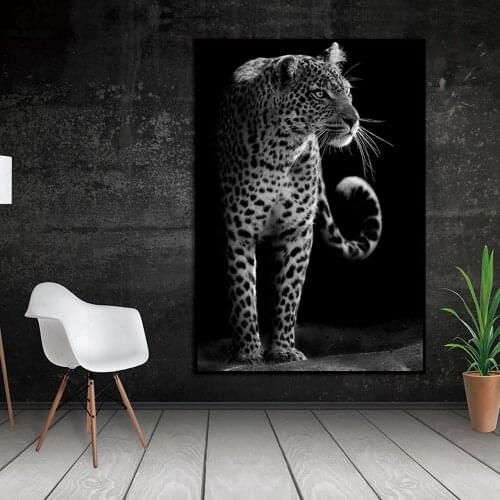 Modern Unique Black And White Animal Closeup Leopard Portrait Wall Art Canvas Print Painting Poster Wall Picture Home Decor