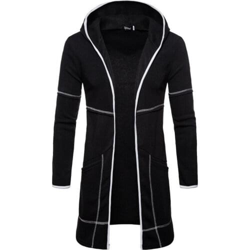 Hoodie Mens Coat Hooded Solid Pockets Cotton Trench Coat Jacket Cardigan Long Sleeve Wool Overcoat Long Sleeve Jackets