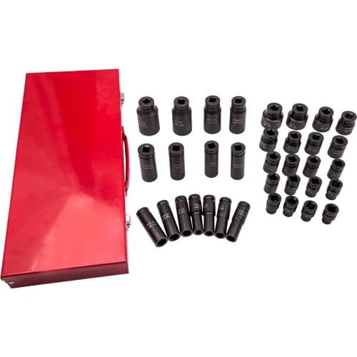 35pcs 1/2" Drive Deep Impact Socket Setting Tools For Metric Garage Workshop 8-32mm