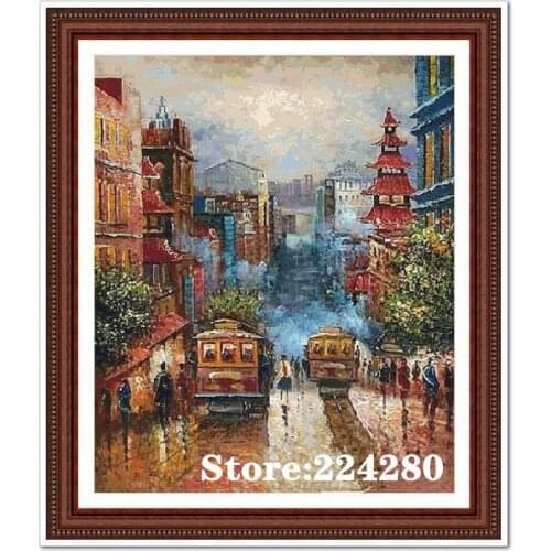 Street View Painting Needlework,sets Cross stitch Handmade 14CT Canvas DIY,Cross-stitch kits,For Embroidery Arts Home decor