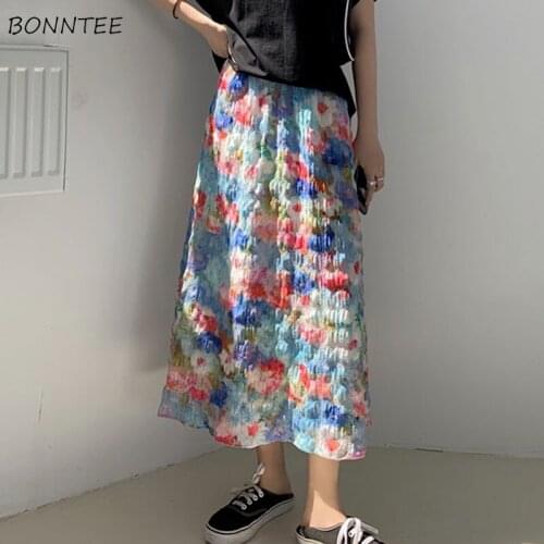 Skirts Women Oversize Floral Summer Design Mid-calf All-match Soft Thin Ladies Colorful Streetwear Fashion Faldas Student Lined