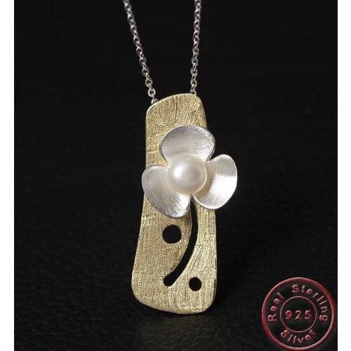 Amxiu S925 Cute Flower Necklace White Freshwater Pearl Pendant Necklace 100% Silver Jewelry For Girls Womens Day Gift Bijoux