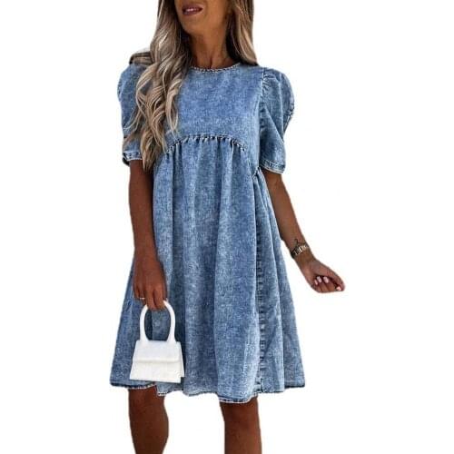 Ladies Dress Summer Puff Short Sleeve O-neck Breathable Fashion Female Sundress Casual Pullovers Women Dresses Robe Femme