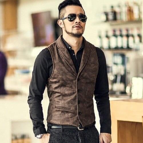 Autumn Mens Vest Lapel Solid Single Breasted Sleeveless Pocket Decor New Fashion Male Casual Washable Jacket