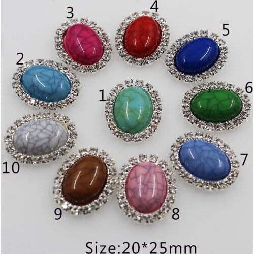10Pc 20*25MM Multi color Oval turquoise rhinestone Button Wedding decoration Flat Back Metal hair flower center scrapbooking