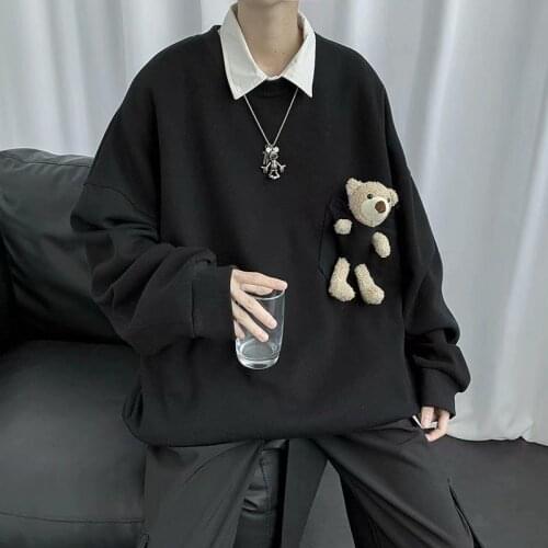 2020 Mens Fashion Removable Bear Hoodies Cotton Casual Sweatshirts Round Neck Masculino Pullovers Streetwear Loose Coats S-XL