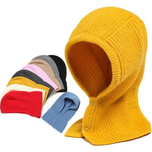 2021 Women Knitted Cotton Cap Scarf Luxury Winter Warm Outdoor Unisex Men Solid Ring Scarves Magic Snood Hat Collar Bufanda New