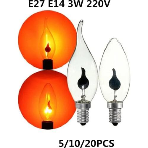 10PCS LED Edison Bulb E14 E27 3W C35 Flame Fire Lighting Vintage Flickering Effect Tungsten Novel Candle Tip Lamp Orange Red
