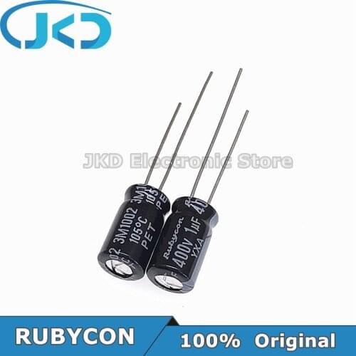 50pcs RUBYCON 1UF 400V 6.3*11mm 105℃ 1UF400V 400V1UF 6.3x11mm Aluminum Electrolytic Capacitor