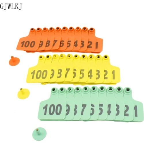Farm Animal Cattle Ear No. 001-500 Digital Identification Card Label Signage Cow Ear Tag Copper Head Earrings Equipment 100pcs