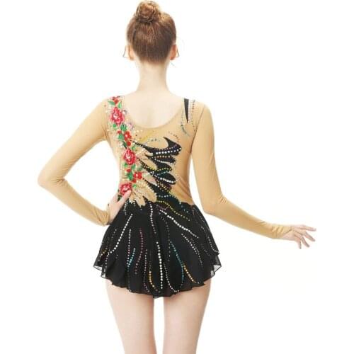 Black Figure Skating Dress Long-Sleeved Ice Skating Skirt Spandex Made In China