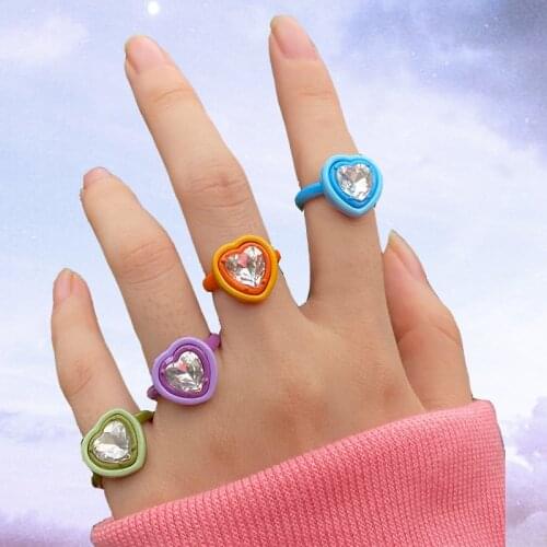 Colorful Heart Diamonds Ring 4 Pcs/Set Y2K Love Ring Wholesale Jewelry Candy Color for Women Geometric Metal Rings Party Gifts