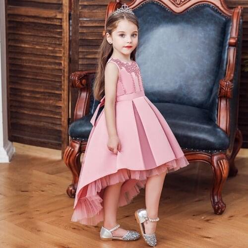 Kids Girl Cake Tutu Flower Dress Children Party Wedding Formal Dress for Girls Princess Pink Red New Year Gift Arrival 2021