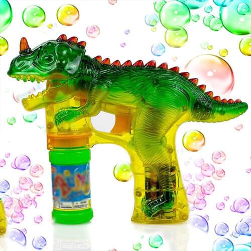 Dinosaur Bubble Gun Shooter Electric Lighting LED Flashing Bubble Blower Blaster Cartoon Jurassic Dinosaur Toys Bubbles Machine