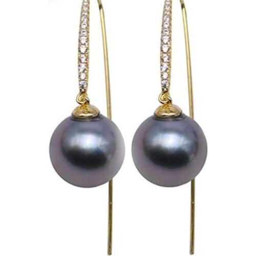 Exquisite Pearl Sterling Silver Drop Earrings 10mm natural Black Tahitian South Sea Cultured Pearl Dangle Earrings Christmas