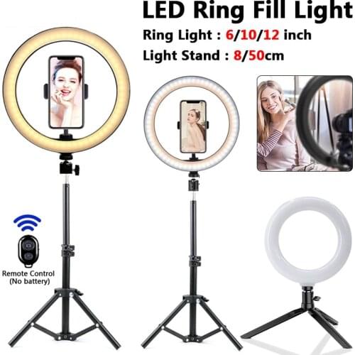LED Selfie Ring Light Photo Studio Fill Lamp With Cell Mobile Phone Holder 3 Colors Photoshoot Lights For Photography Video Live