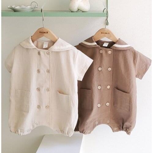 Soft Breathable Sailor Style Boys Romper Summer Short Sleeve Infant Bodysuit for Toddler Girls Clothing Set Children Jumpsuit