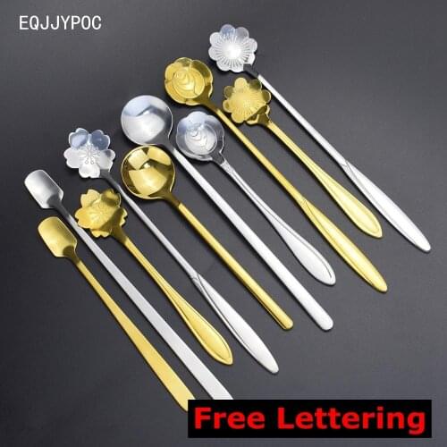 Stainless Steel Spoon Lettering Personality flower design Dessert Coffee Couples Spoon Sisters Tea Party Tableware wedding gifts