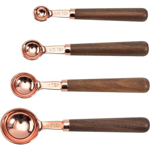 4pcs/Set Measuring Spoon Stainless Steel Wood Handled Tea Coffee Spoon Measuring Spoons Dropshipping