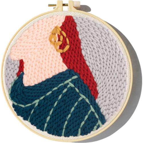 Cute Pattern People Diagrams Punch Needle Starter Kits Soft Yarn Embroidery Kit Needlework Wool Work Home Decor Handmade Gifts