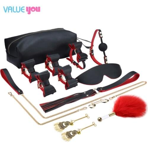 PU BDSM Set Couple SM Sex Toy Adult Game Sex Toy Bowknot Handcuffs Sexual Abuse Bdsm Bondage Set