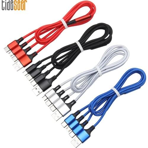 1.2M Nylon Multi 3 in 1 Fast Charging Cable 8Pin Type C Micro USB Charger Cord Wire for iPhone 11 XR For Samsung Android Phones
