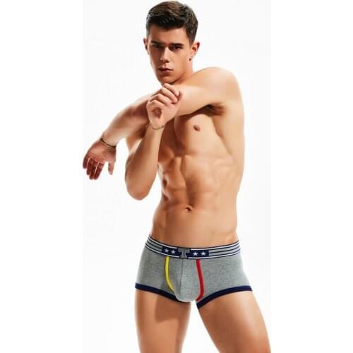 SEOBEAN New Mens Underwear Solid Color Boxer Fashion Sexy Low-Waist U-Convex Comfortable Boxers