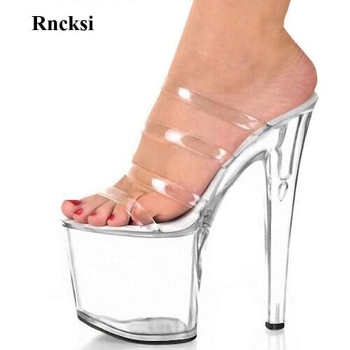 Rncksi New 20cm High Heel Transpant Sexy Women Slippers Peep Toe Dance Clubbing Pole Dance Party Shoes Slippers