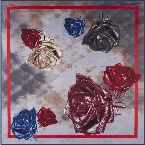 3D Rose Luxury Brand Scarf 100% Twill Silk Scarf Woman Winter Big Square Scarf Fashion Shawl Hijab Kerchief Bandanna For Ladies